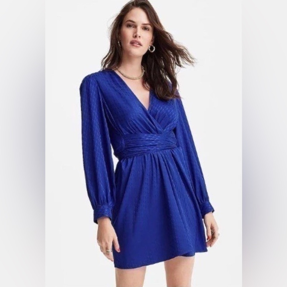 EXPRESS Jacquard Satin Tie Waist Long sleeved Mini Elegant Dress Small - Picture 2 of 8